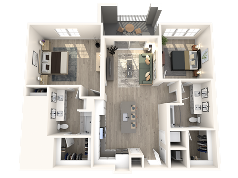 Floor plan for 2 beds, 2 baths, 1179 sqft